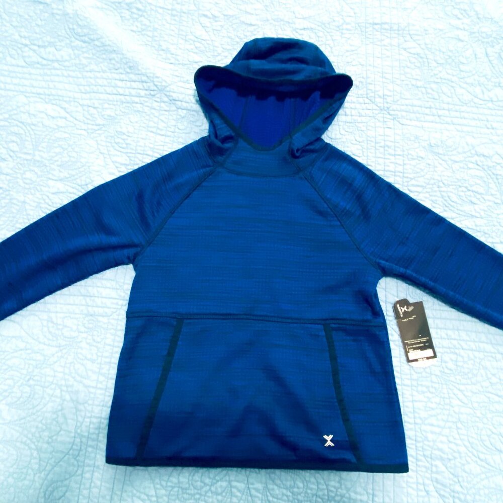 NEW Boy's XERSION 4/5 LS Pullover Blue/Black Hood Pockets Warm Lining NWT